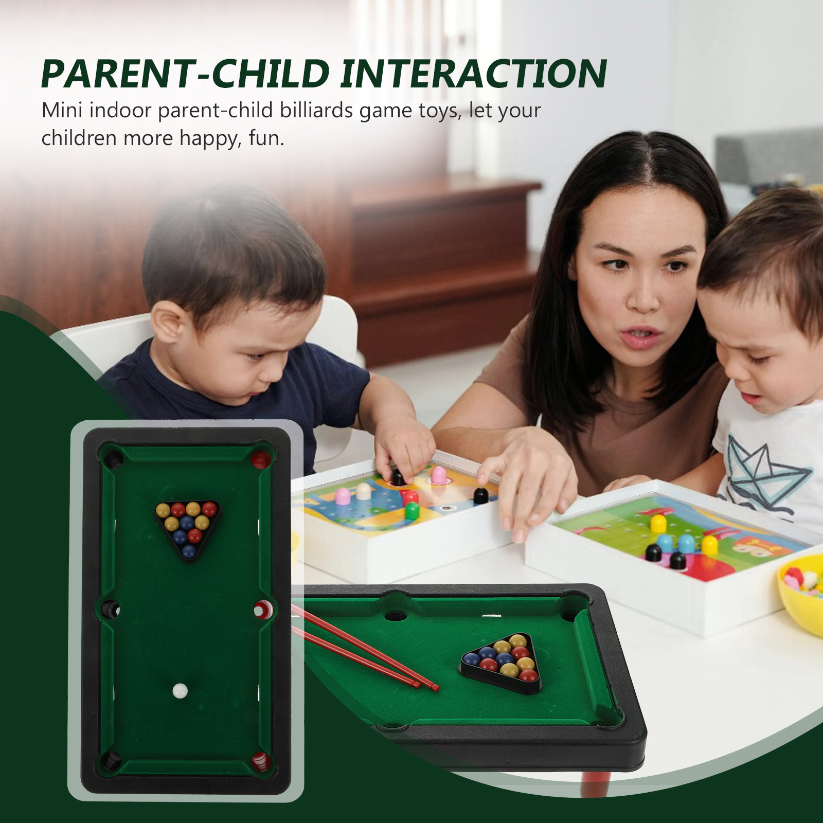 Kids Educational Game - ชุดโต๊ะบิลเลียดขนาดเล็กสำหรับตั้งโต๊ะ เกมในร่มแบบอินเทอร์แอคทีฟสำหรับพ่อแม่และลูก ช่วยพัฒนาสมาธิและความสามารถในการใช้มือของเด็ก พร้อมเสริมสร้างการเรียนรู้