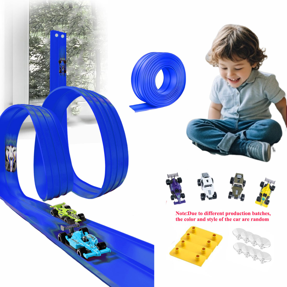 Kids Educational Game - ชุดรางรถไฟแบบยืดหยุ่นขนาด 13 ฟุต/16.3 ฟุต พร้อมถุงตาข่าย ของเล่นและรถยนต์จิ๋ว