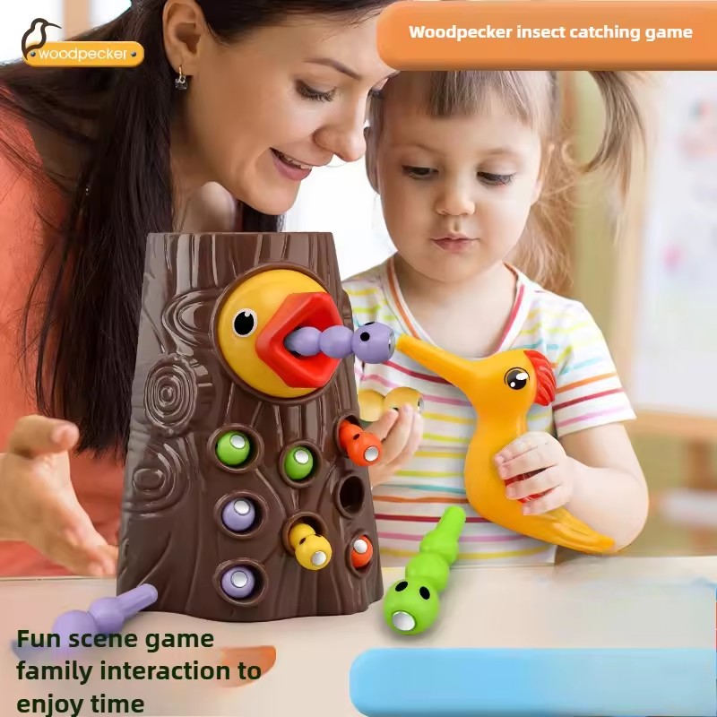 Montessori Shelf Toy - ของเล่นตัวต่อแม่เหล็กนกหัวขวาน จับแมลง เกมเล็กๆ ฝึกทักษะการเรียนรู้สำหรับเด็กเล็ก