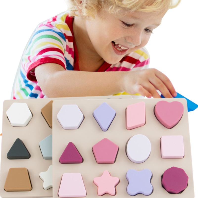 Kids Educational Game 2 - Bitable ซิลิโคนปริศนา Montessori ของเล่นเด็กทารกเรขาคณิตรูปร่างเกมจับคู่เด็กของเล่นเพื่อการศึกษา 1 2