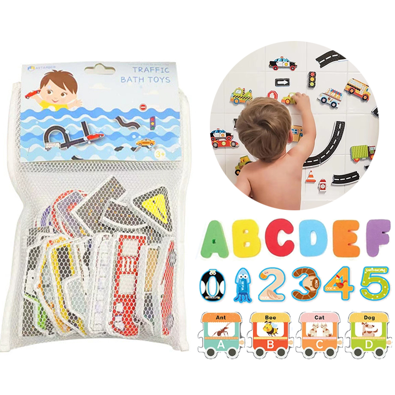 Number Puzzle Foam - ของเล่นอาบน้ำเด็กตัวอักษรหมายเลขการจราจรโฟมลอย EVA ปริศนาอาบน้ำของเล่นเด็กห้องน้ำเล่นเกมน้ำ TMZ