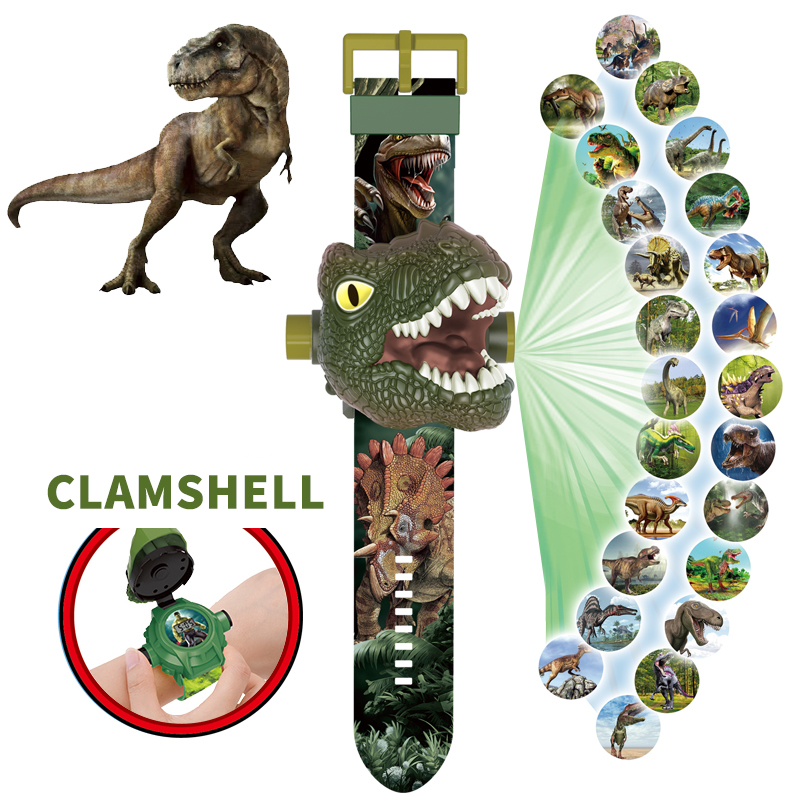 Kids Educational Watch - นาฬิกาเด็กไดโนเสาร์ 24 รูปแบบการฉายภาพของเล่นเด็ก T-rex โปรเจคเตอร์การ์ตูนนาฬิกานาฬิกาเด็กคริสต์มาสของขวัญ