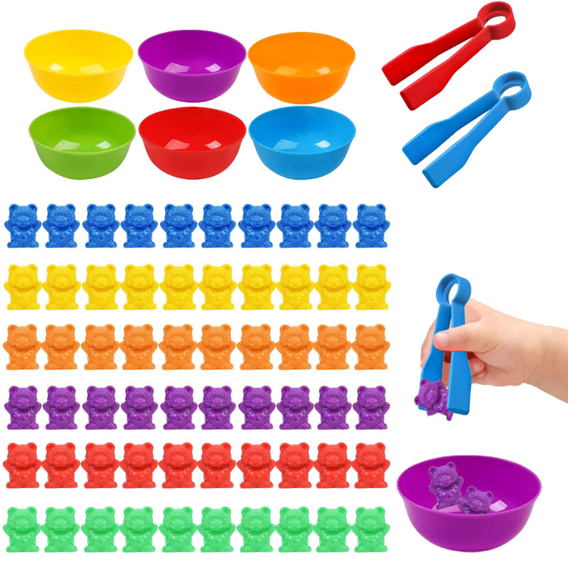 Montessori Shelf Toy - การนับหมีเกมจับคู่สีการเรียงลําดับชามแหนบการเรียนรู้ก่อนวัยเรียนการศึกษาของขวัญของเล่นสําหรับเด็กผู้หญิงเด็กชาย