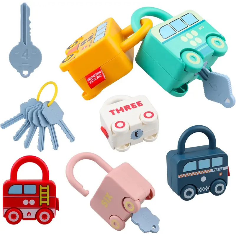 Montessori Shelf Toy - ของเล่นปริศนารูปรถยนต์พร้อมกุญแจสำหรับเด็ก - เกมปลดล็อคฝึกพัฒนาการทางปัญญาและการเรียนรู้