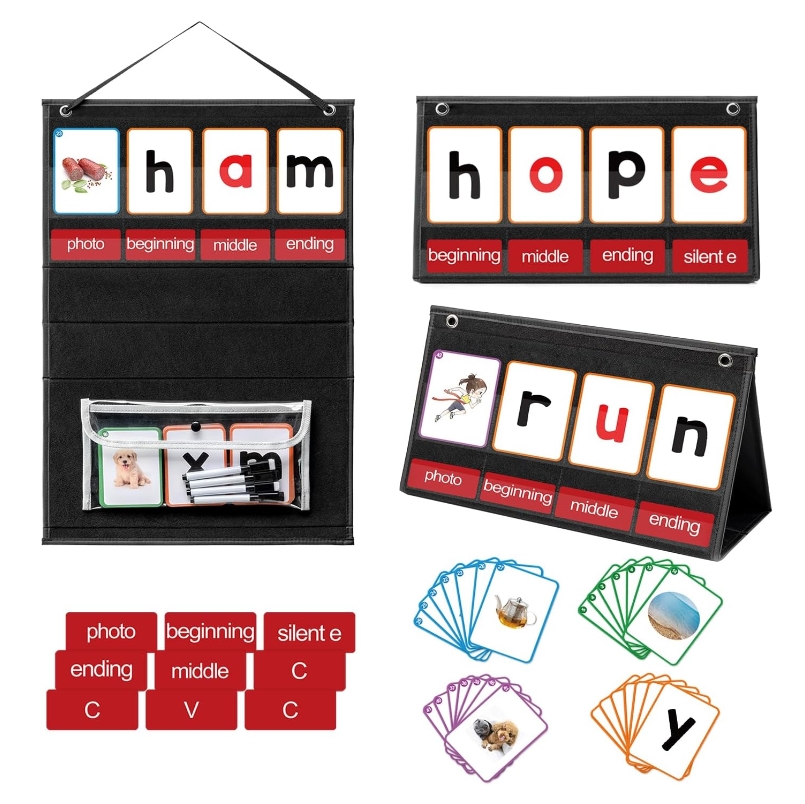 Phonics Card Game - แผนภูมิพ็อกเก็ตอาคารคํา CVC พร้อมแฟลชการ์ด 107 ใบสําหรับห้องเรียนอนุบาล CVCC