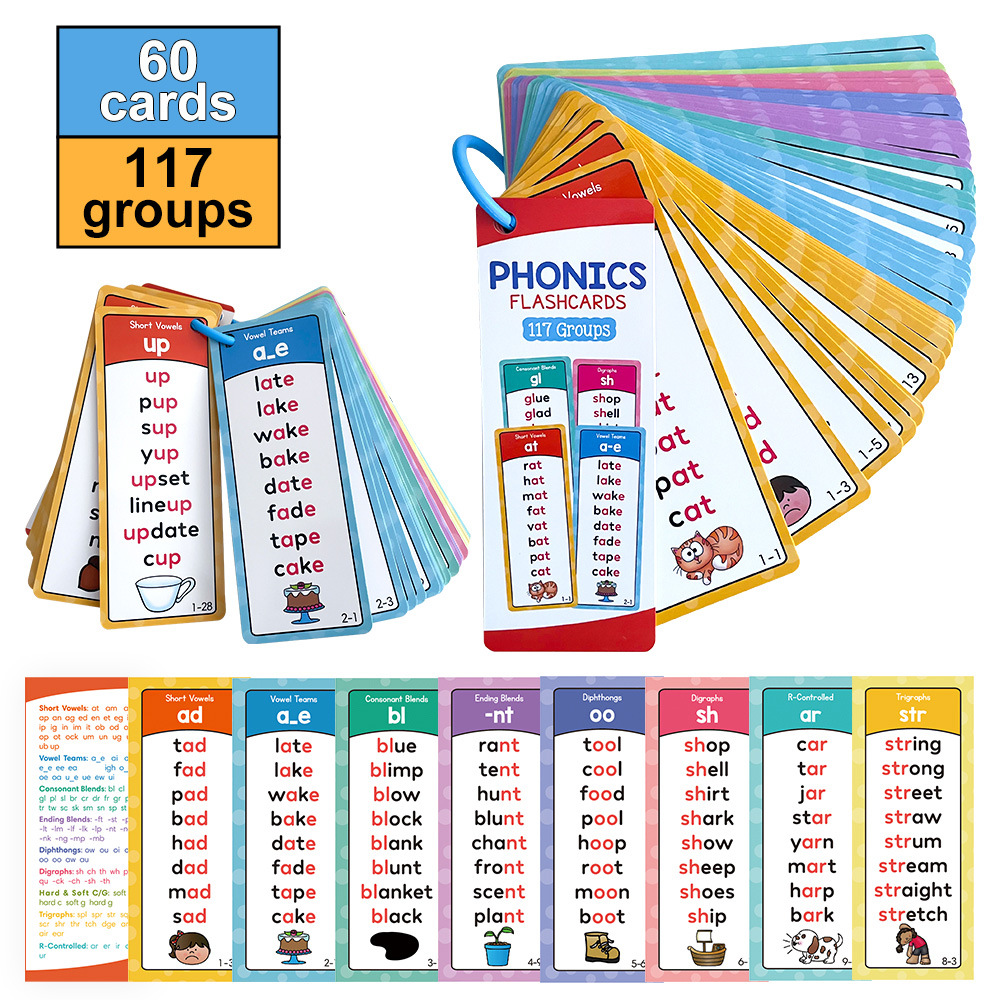 Phonics Card Game - การ์ดเรียนรู้ภาษาอังกฤษแบบพกพาสำหรับเด็ก การ์ดเรียนรู้การสะกดคำแบบฟอนิคส์ การ์ดฝึกความจำแบบมอนเตสซอรี่ ชุดอุปกรณ์ช่วยสอนสำหรับครูและนักเรียน