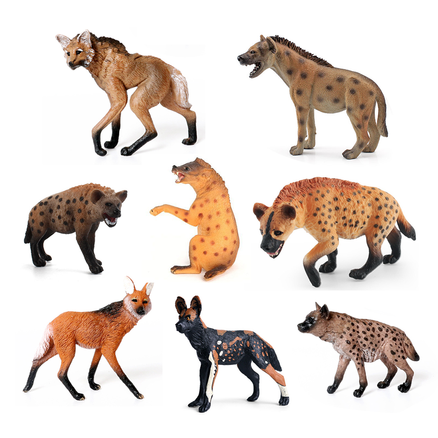Kids Education Shows - สมจริงพลาสติกสัตว์ป่า Hyena,Maned Wolf,สุนัขป่าแอฟริกันของเล่นมือทาสีตุ๊กตาสําหรับคอลเลกชันวิทยาศาสตร์การศึกษา Prop