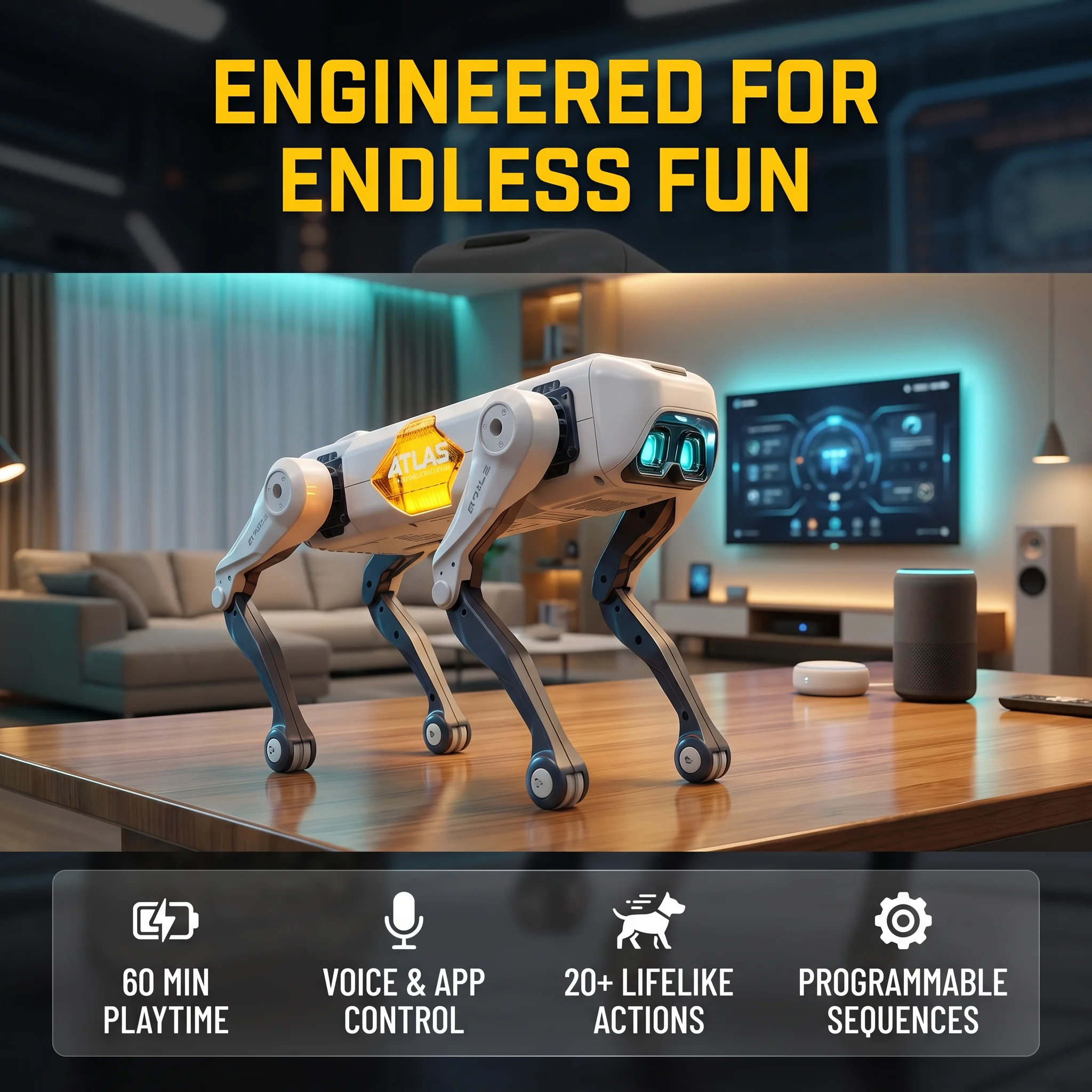 Kids Educational Game - หุ่นยนต์สุนัขอัจฉริยะ AI ควบคุมด้วยเสียงและแอปพลิเคชัน โปรแกรมได้ เต้นรำ ร้องเพลง
