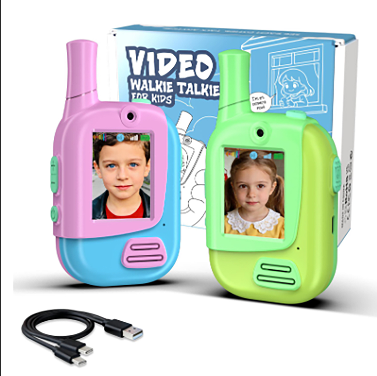 Kids Educational Game 2 - เครื่องส่งรับวิทยุสำหรับเด็กแบบชาร์จไฟได้ 2 ชิ้น พร้อมฟังก์ชันเปลี่ยนเสียง 4 แบบ