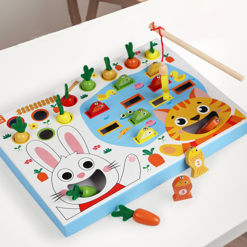 Montessori Shelf Toy - Montessori ของเล่นสําหรับเด็กวัยหัดเดินดึงแครอทตกปลาจําลอง Feeding ชุดเกมการศึกษาที่มีสีสันรูปร่างของเล่นสําหรับเด็กการเรียนรู้