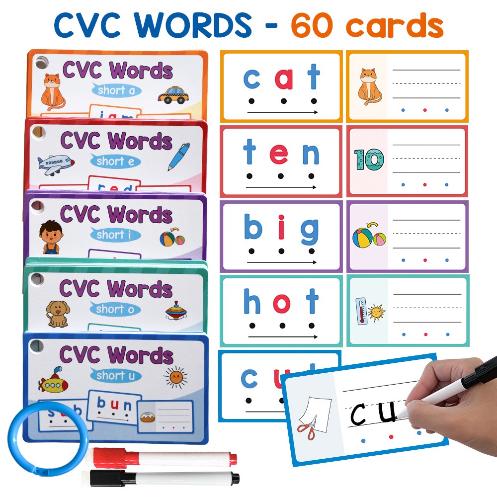 Dry Erase ลายมือแฟลชการ์ด 60pc - Phonics Card Game บทวิจารณ์และราคา
